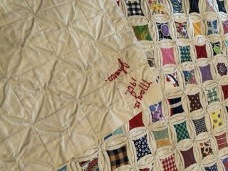 VINTAGE CATHEDRAL WINDOW QUILT 74” X 68” NEVER LAUNDERED 1967 10