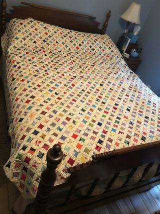 VINTAGE CATHEDRAL WINDOW QUILT 74” X 68” NEVER LAUNDERED 1967 11