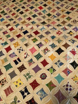 Vintage Cathedral Window Quilt 74” X 68” Never Laundered 1967