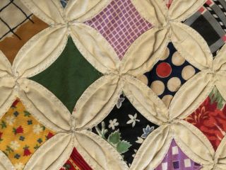 VINTAGE CATHEDRAL WINDOW QUILT 74” X 68” NEVER LAUNDERED 1967 3