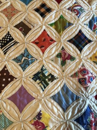 VINTAGE CATHEDRAL WINDOW QUILT 74” X 68” NEVER LAUNDERED 1967 5