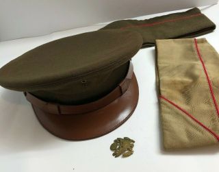 Ww2? Us Officer Visor Cap Hat Lewis Badge Is Not Attached With Two Others Hats