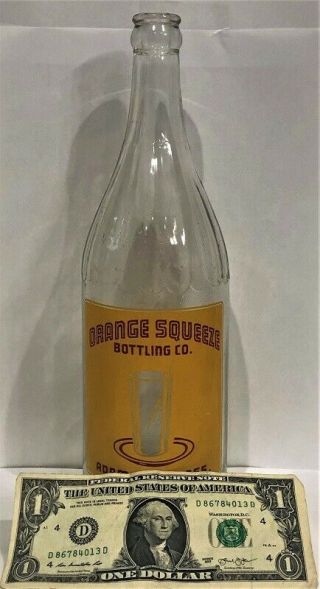 RARE VINTAGE ORANGE SQUEEZE BOTTLING CO SODA BOTTLE EMBOSSED P GWOZDZ ADAMS MASS 10