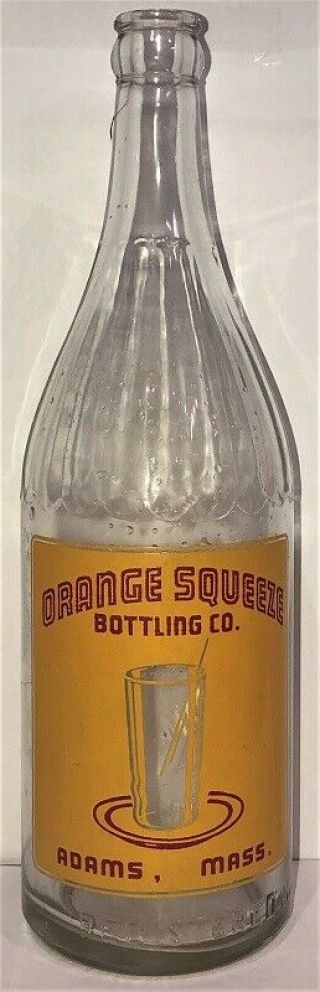 Rare Vintage Orange Squeeze Bottling Co Soda Bottle Embossed P Gwozdz Adams Mass