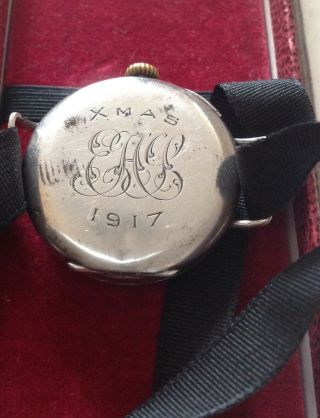 Antique 1917 Ww1 Silver Officers Trench Swiss Watch Inscribed 