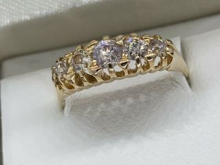 18ct Gold Antique 0.  75ctw Old European Cut Diamond Boat Shaped Ring