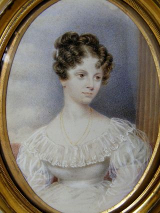 Fine Antique Portrait Miniature,  Young Regency Lady 1820