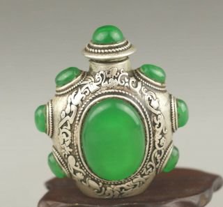 Chinese old snuff bottle green jade and silver statue snuff bottle 2