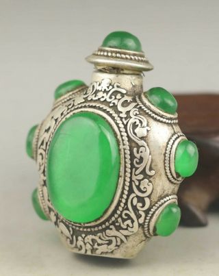 Chinese old snuff bottle green jade and silver statue snuff bottle 3