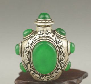 Chinese old snuff bottle green jade and silver statue snuff bottle 4