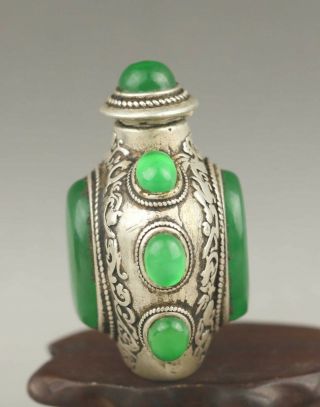 Chinese old snuff bottle green jade and silver statue snuff bottle 5