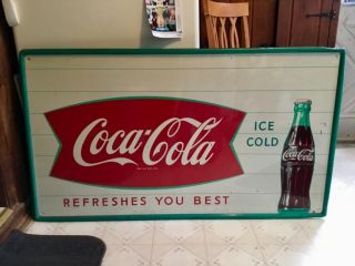Vintage 1950’s Coca - Cola Tin/metal Store Sign - 31” X 55 1/2” - A Beauty