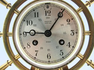 Vintage Salem Ship ' s Bell Brass 8 - Day Clock 2