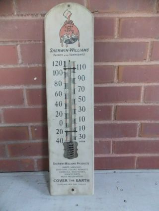 Antique Vintage Sherwin - Williams Paints Advertising Wood Thermometer Sign