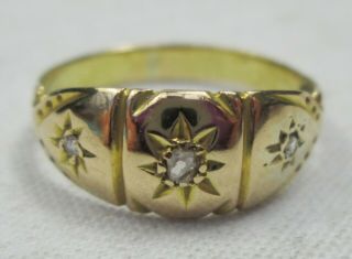 Antique Victorian 18ct Gold Three Stone Diamond Gypsy Ring Size J