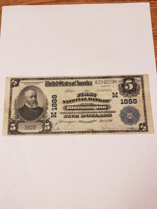 1902 $5 Bloomington Indiana Blanket Note The First National Bank Rare