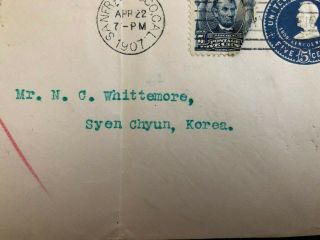 1907 Korean Missionary Whittemore Letter Cover San Francisco America US Korea 4
