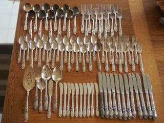 85 Pc Vtg Oneida Community Plate " White Orchid " Silver - Plate Flatware & Serving