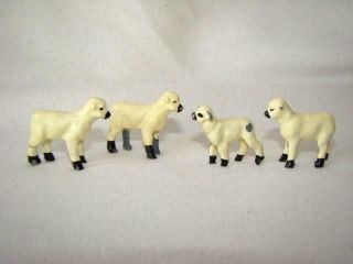 Vintage Hand Painted Lead Miniature Barnyard 4 Baby Lambs Toys,  Doll House