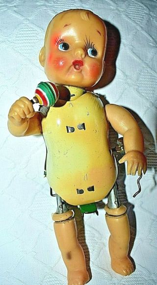 Vintage Japan Wind Up Tin Body Moving Doll -