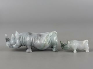 Chinese Exquisite Hand - Carved Rhinoceros Carving Jadeite Jade Statue A Pair