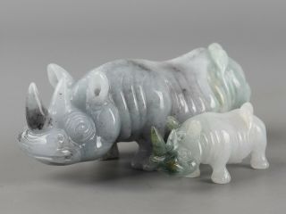 Chinese Exquisite Hand - carved rhinoceros Carving jadeite jade statue A Pair 3