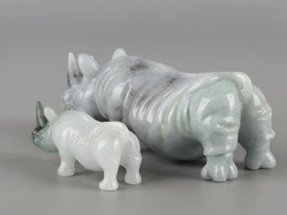 Chinese Exquisite Hand - carved rhinoceros Carving jadeite jade statue A Pair 4