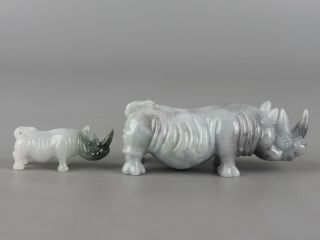 Chinese Exquisite Hand - carved rhinoceros Carving jadeite jade statue A Pair 5