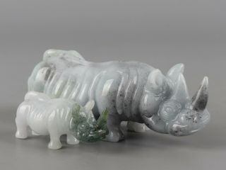 Chinese Exquisite Hand - carved rhinoceros Carving jadeite jade statue A Pair 6