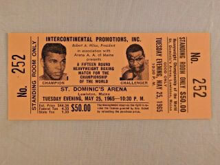 Vintage Muhammad Ali Sonny Liston May 25 1965 $50 Ticket Standing Room Only
