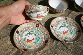 5 Set 20th C.  Antique Chinese Porcelain Painted Famille Rose Cup Plate - Marks 2 2