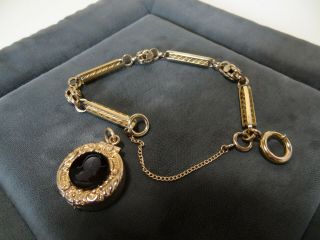 Antique Victorian Rose Gold Filled Pocket Watch Chain Bracelet Locket Fob 7.  5 