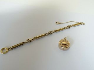 Antique Victorian Rose Gold Filled Pocket Watch Chain Bracelet Locket Fob 7.  5 