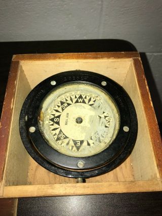 Antique Maritime Marine Nautical Compass In Wooden Box E.  S.  Ritchie & Sons N.  Y