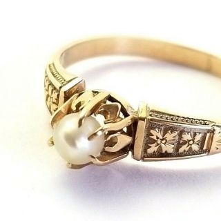 Antique Victorian Edwardian Solid 18k Yellow Gold Pearl Ring Size 6.  5
