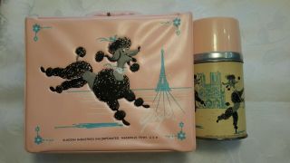 Gigi French Poodle Vintage Pink Lunch Box 1960s Alladin Cond.  Thermos RARE 2