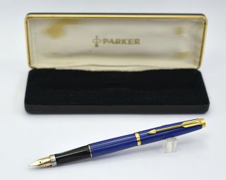 Vintage Parker 75 Fountain Pen In Lapisblue Lacquer W/case,  France (r.  Cm 47)