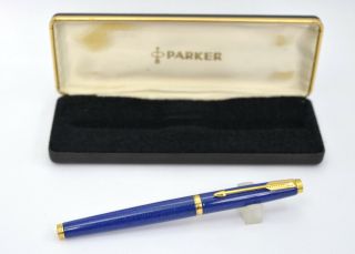 Vintage Parker 75 Fountain Pen in Lapisblue Lacquer w/Case,  France (R.  CM 47) 2