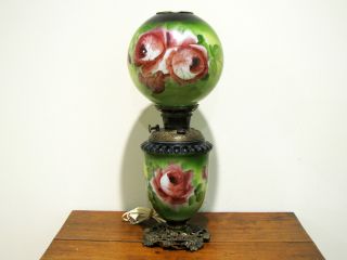 Antique Gwtw Lamp Bradley Hubbard - Hand Painted Roses - Electrified