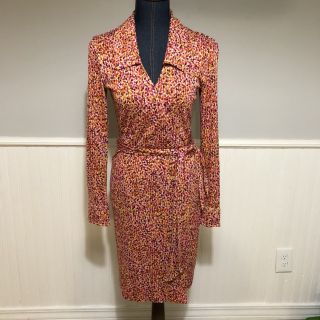 Vtg Dvf Diane Von Furstenberg Justin Wrap Dress Sz 10 Color Square Pink Orange