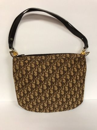 Authentic Christian Dior Brown Logo Canvas Handbag Vtg