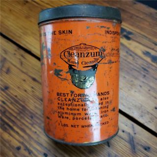 Vintage 1940s Oilzum Cleanzum 3lb.  Hand Cleaner Can Gas Oil Orange Can.