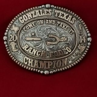 Rodeo Trophy Buckle Vintage 2014 Gonzales Texas Ranch Rodeo Hand Engraved 143
