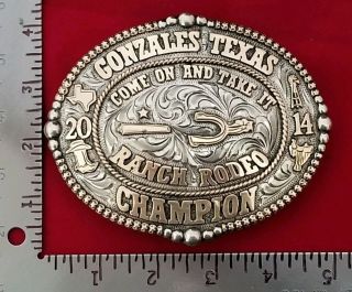 RODEO TROPHY BUCKLE VINTAGE 2014 GONZALES TEXAS RANCH RODEO Hand Engraved 143 2