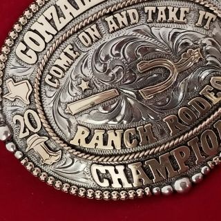 RODEO TROPHY BUCKLE VINTAGE 2014 GONZALES TEXAS RANCH RODEO Hand Engraved 143 3