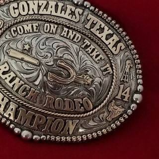 RODEO TROPHY BUCKLE VINTAGE 2014 GONZALES TEXAS RANCH RODEO Hand Engraved 143 4