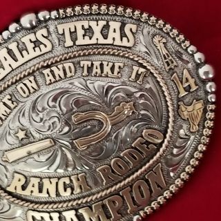 RODEO TROPHY BUCKLE VINTAGE 2014 GONZALES TEXAS RANCH RODEO Hand Engraved 143 5