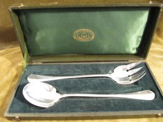 Antique French Silver - Plate Salad Serving Set 2p Christofle Japonais Japanese