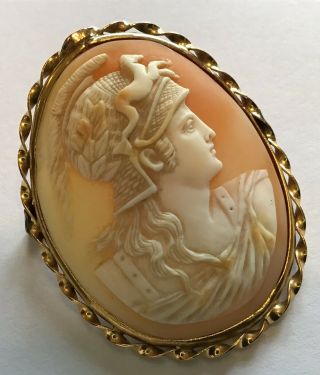 Vintage Art Deco 14k Yellow Gold Shell Roman Soldier Cameo Brooch C4