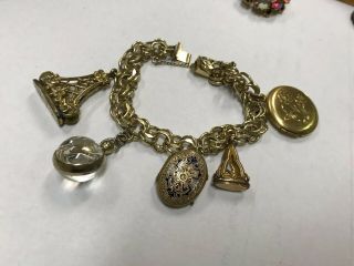 Gorgeous Victorian Gold Filled Charm Bracelet Jacoby Bender Locket Fobs Charms